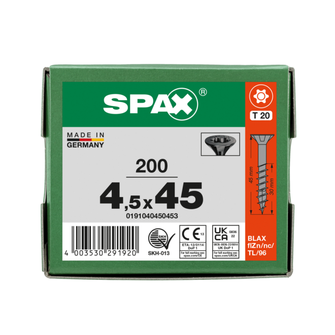 SPAX-T-STAR plus Senkkopf Teilgewinde BLAX® (schwarz verzinkt ); Torx 20; 4,5x45 mm - 200 Stück 