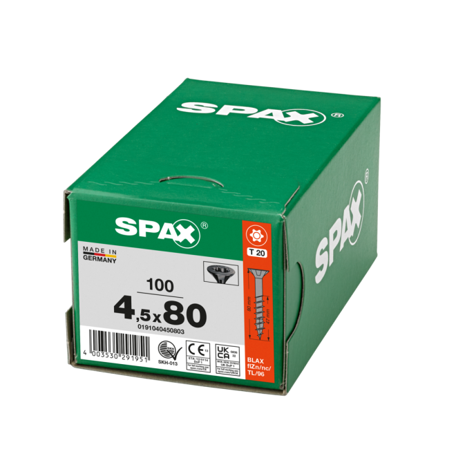 SPAX-T-STAR plus Senkkopf Teilgewinde BLAX® (schwarz verzinkt ); Torx 20; 4,5x80 mm - 100 Stück 