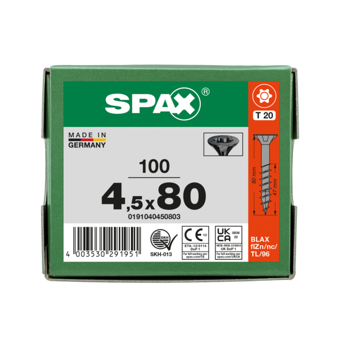 SPAX-T-STAR plus Senkkopf Teilgewinde BLAX® (schwarz verzinkt ); Torx 20; 4,5x80 mm - 100 Stück 