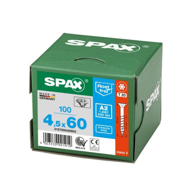 SPAX- T-STAR plus Senkkopf TG Torx 20 mit 4CUT und MULTI-Kopf A2- 4,5x60-100 Stück