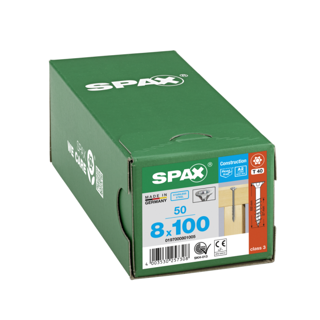 SPAX- T-STAR plus Senkkopf TG Torx 40 mit 4CUT und MULTI-Kopf A2- 8,0x100-250 Stück