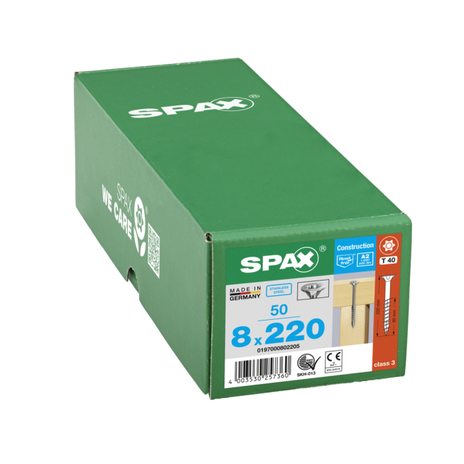 SPAX- T-STAR plus Senkkopf TG Torx 40 mit 4CUT und MULTI-Kopf A2- 8,0x220-250 Stück