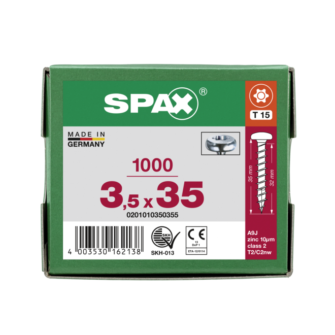 SPAX - Halbrundkopf (Pan Head St) mit I-Stern WIROX® Torx 15; 3,5x35,0 mm Vollgewinde - 1.000 Stück