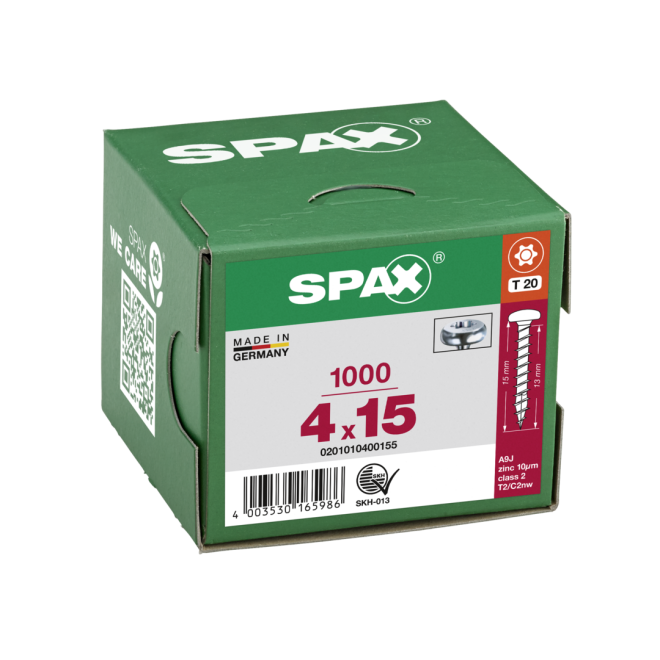 SPAX - Halbrundkopf (Pan Head St) mit I-Stern WIROX® Torx 20; 4,0x15,0 mm Vollgewinde - 5.000 Stück