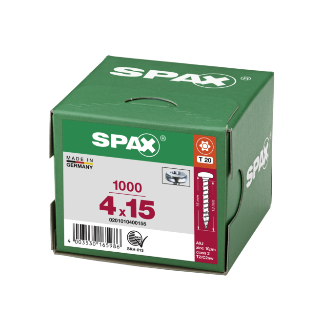 SPAX - Halbrundkopf (Pan Head St) mit I-Stern WIROX® Torx 20; 4,0x15,0 mm Vollgewinde - 5.000 Stück