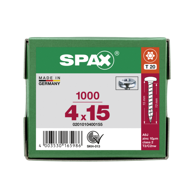 SPAX - Halbrundkopf (Pan Head St) mit I-Stern WIROX® Torx 20; 4,0x15,0 mm Vollgewinde - 5.000 Stück