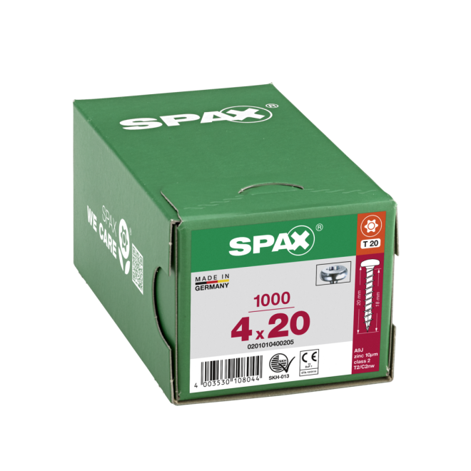 SPAX - Halbrundkopf (Pan Head St) mit I-Stern WIROX® Torx 20; 4,0x20,0 mm Vollgewinde - 1.000 Stück