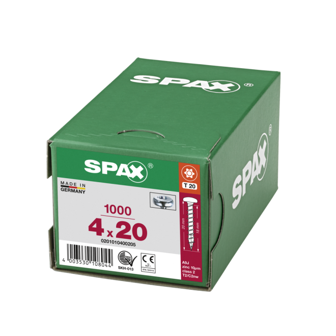 SPAX - Halbrundkopf (Pan Head St) mit I-Stern WIROX® Torx 20; 4,0x20,0 mm Vollgewinde - 1.000 Stück