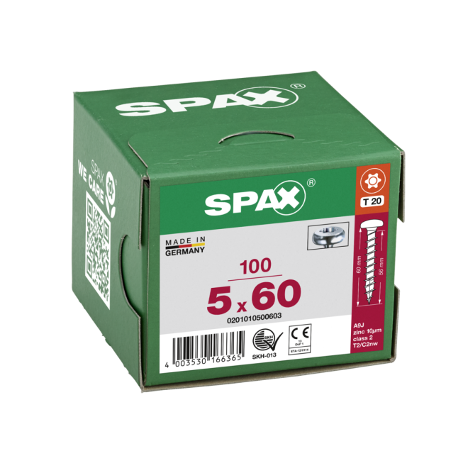 SPAX - Halbrundkopf (Pan Head St) mit I-Stern WIROX® Torx 20; 5,0x60,0 mm Vollgewinde - Kleinpaket - 100 Stück