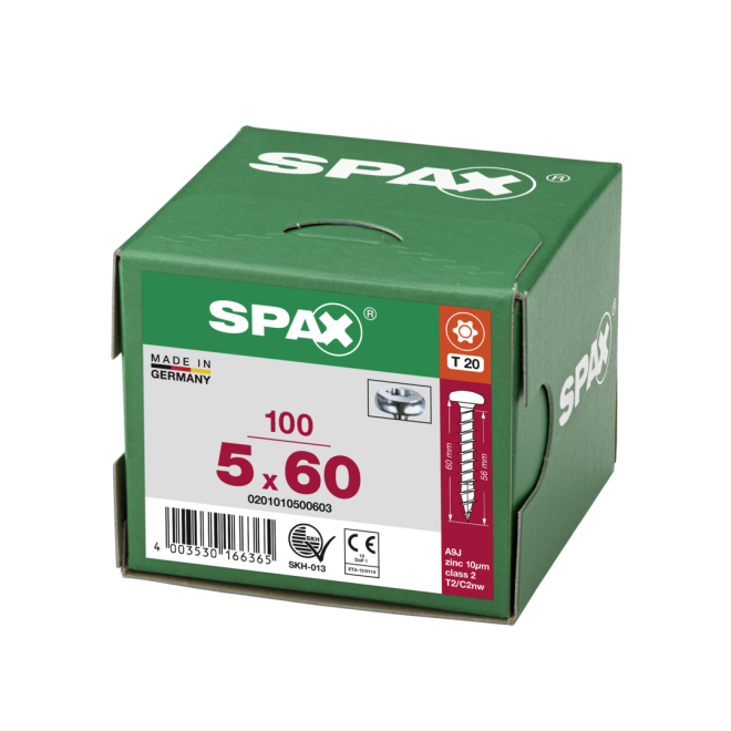 SPAX - Halbrundkopf (Pan Head St) mit I-Stern WIROX® Torx 20; 5,0x60,0 mm Vollgewinde - Kleinpaket - 100 Stück