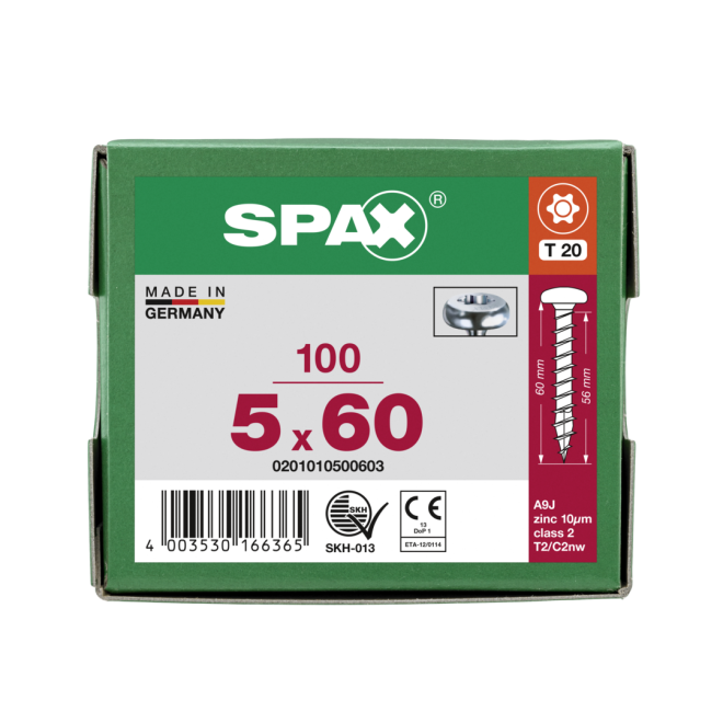 SPAX - Halbrundkopf (Pan Head St) mit I-Stern WIROX® Torx 20; 5,0x60,0 mm Vollgewinde - Kleinpaket - 100 Stück