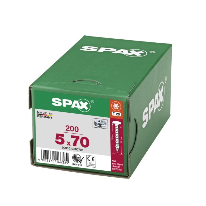 SPAX - Halbrundkopf (Pan Head St) mit I-Stern WIROX® Torx 20; 5,0x70,0 mm Vollgewinde (Abweichende Ausführung. Gewinde geht nicht bis zum Kopf) - 1.000 Stück