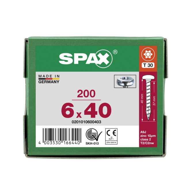 SPAX - Halbrundkopf (Pan Head St) mit I-Stern WIROX® Torx 30; 6,0x40,0 mm Vollgewinde - Kleinpaket - 200 Stück