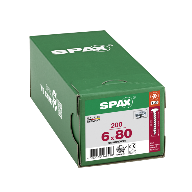 SPAX - Halbrundkopf (Pan Head St) mit I-Stern WIROX® Torx 30; 6,0x80,0 mm Vollgewinde (Abweichende Ausführung. Gewinde geht nicht bis zum Kopf) - 1.000 Stück