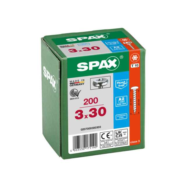 SPAX- T-STAR plus Halbrundkopf VG Torx 10 mit 4CUT A2- 3,0x30 (Abweichende Ausführung) -1000 Stück