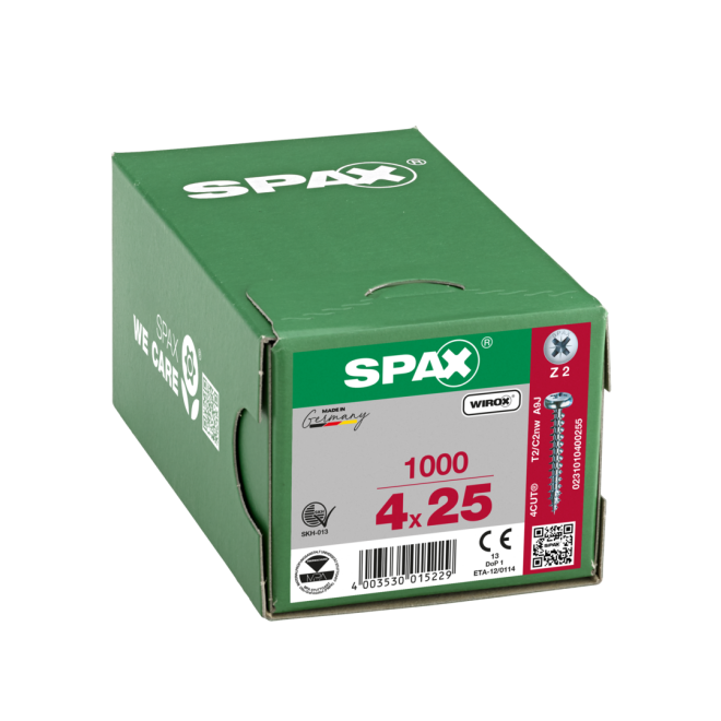SPAX - Halbrundkopf Kreuz 4,0x25 WIROX® Vollgewinde - 5.000 Stück