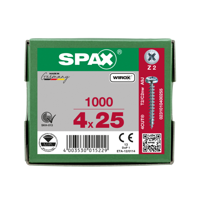 SPAX - Halbrundkopf Kreuz 4,0x25 WIROX® Vollgewinde - 5.000 Stück