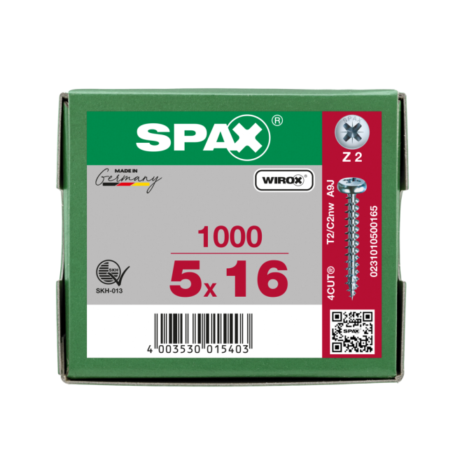 SPAX - Halbrundkopf Kreuz 5,0x16 WIROX® Vollgewinde - 1.000 Stück