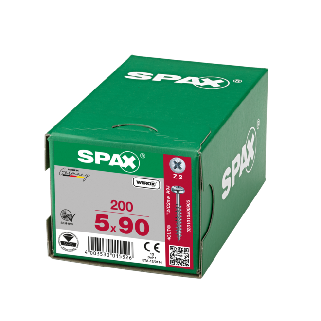SPAX - Halbrundkopf Kreuz 5,0x90 WIROX® Vollgewinde (Abweichende Ausführung. Gewinde geht nicht bis zum Kopf) - 1.000 Stück