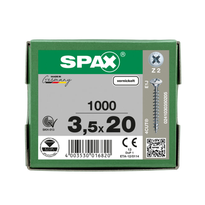 SPAX - Linsensenkkopf Kreuzschlitz vernickelt 3,5x20,0 mm - 5.000 Stück