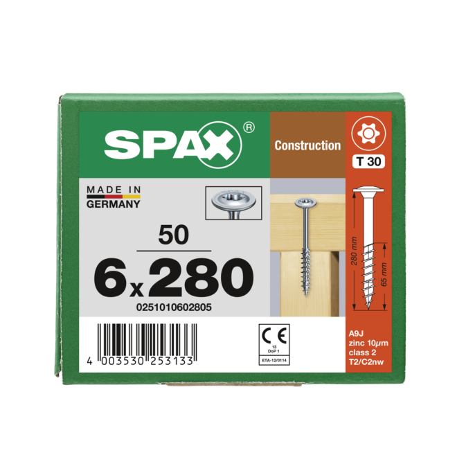 SPAX T-STAR plus - WIROX® Tellerkopf Teilgewinde Torx 30; 6,0x280 - 250 Stück