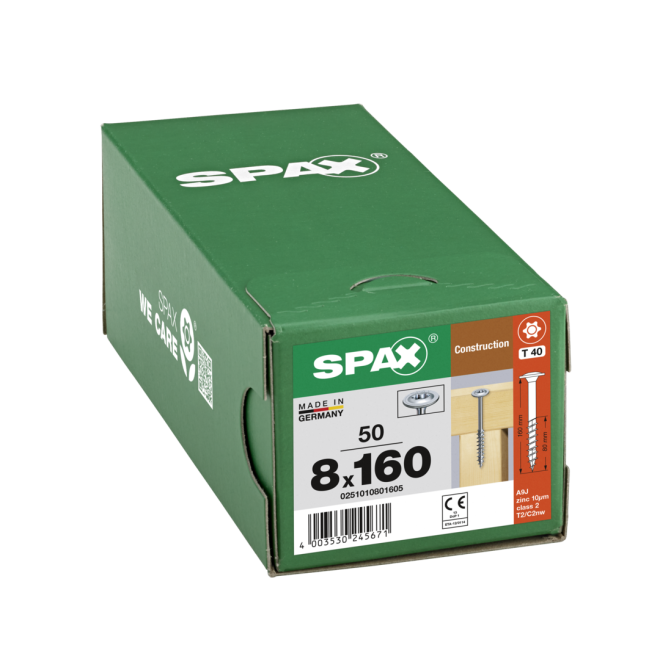  SPAX T-STAR plus - gelb verzinkt/oder WIROX (je nach Verfügbarkeit) Tellerkopf Teilgewinde Torx 40; 8,0x160 - 50 Stück 