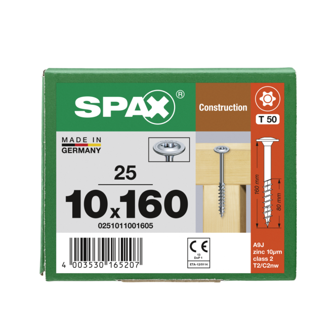  SPAX T-STAR plus - WIROX® Tellerkopf Teilgewinde Torx 50; 10,0x160 - 25 Stück 