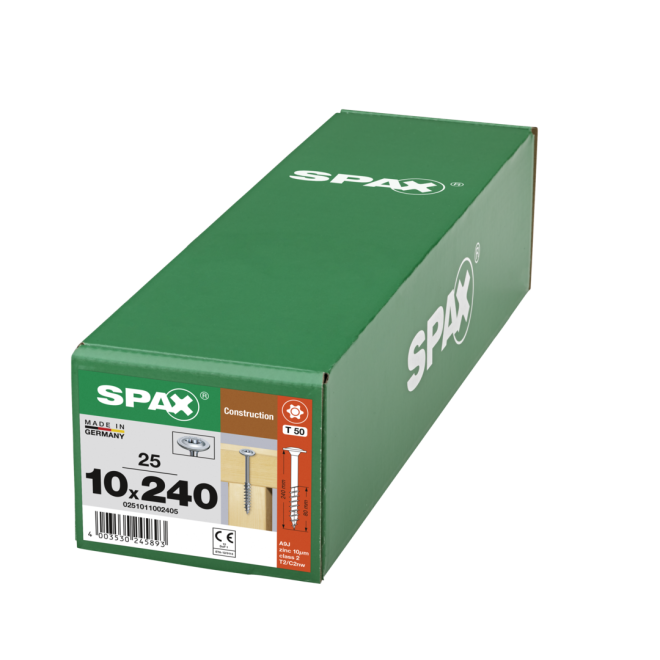  SPAX T-STAR plus - gelb verzinkt/oder WIROX (je nach Verfügbarkeit) Tellerkopf Teilgewinde Torx 50; 10,0x240 - 25 Stück 