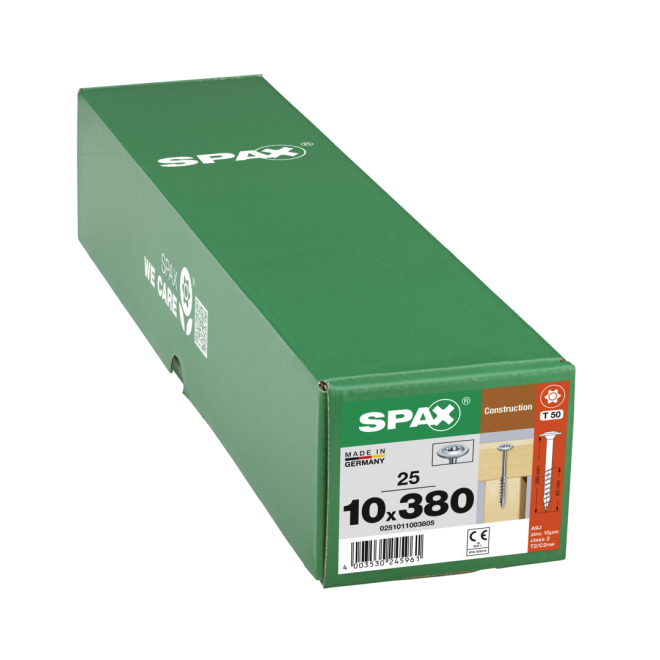  SPAX T-STAR plus - gelb verzinkt/oder WIROX (je nach Verfügbarkeit) Tellerkopf Teilgewinde Torx 50; 10,0x380 - 25 Stück 