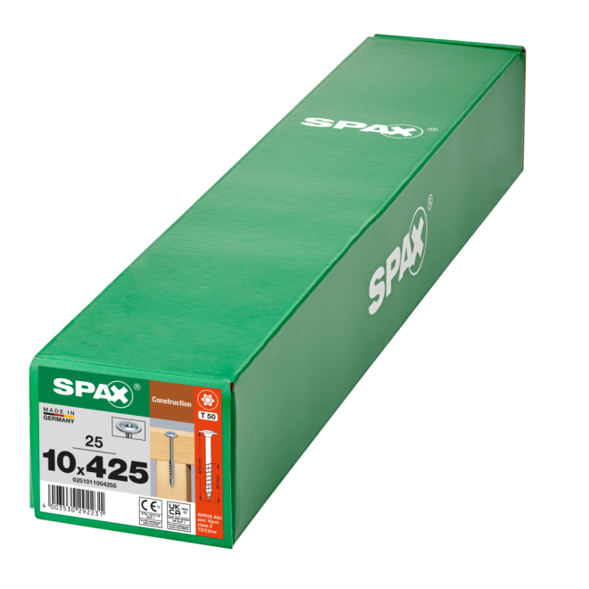  SPAX T-STAR plus - WIROX® Tellerkopf Teilgewinde Torx 50; 10,0x425 - 25 Stück 