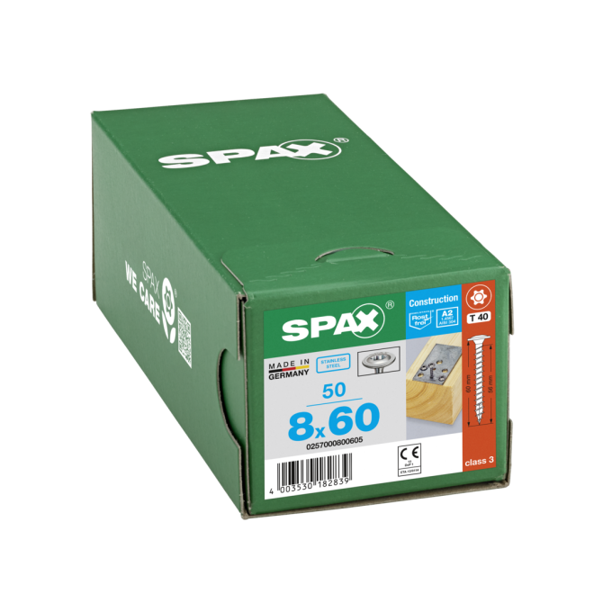SPAX T-STAR plus Tellerkopf 4CUT Edelstahl A2 Torx 40 Vollgewind 8,0x60 (Abweichende Ausführung mit Vollgewinde) - 250 Stück