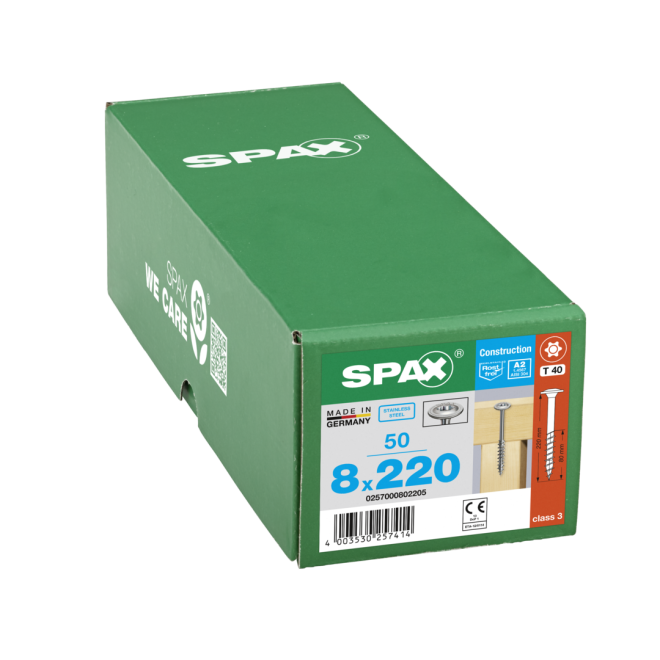 SPAX T-STAR plus Tellerkopf 4CUT Edelstahl A2 Torx 40 Teilgewinde 8,0x220 - 250 Stück
