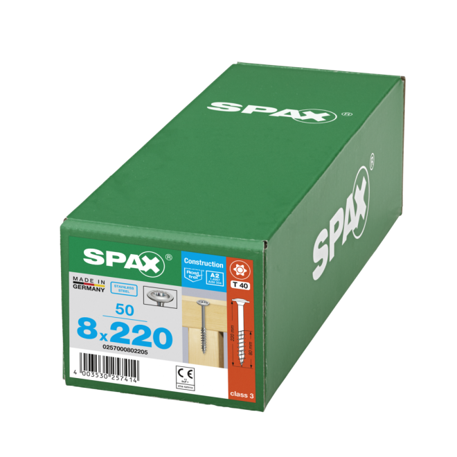 SPAX T-STAR plus Tellerkopf 4CUT Edelstahl A2 Torx 40 Teilgewinde 8,0x220 - 250 Stück
