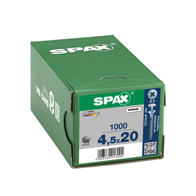 SPAX Senkkopf Kreuzschlitz Z mit Kopfbohrung Ø 2,5mm, VG PZ 2 WIROX® 4,5x20 - 1.000 Stück
