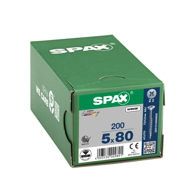 SPAX Universalschrauben Senkkopf, Kreuzschlitz, TG 5x80 WIROX® - 1000 Stück