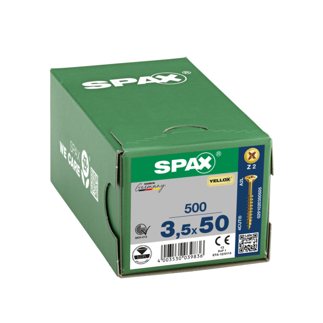 SPAX Universalschrauben Senkkopf, Kreuzschlitz, TG 3,5x50 YELLOX® - 500 Stück