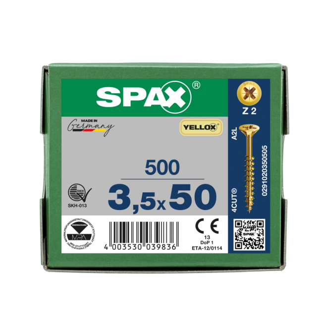 SPAX Universalschrauben Senkkopf, Kreuzschlitz, TG 3,5x50 YELLOX® - 500 Stück