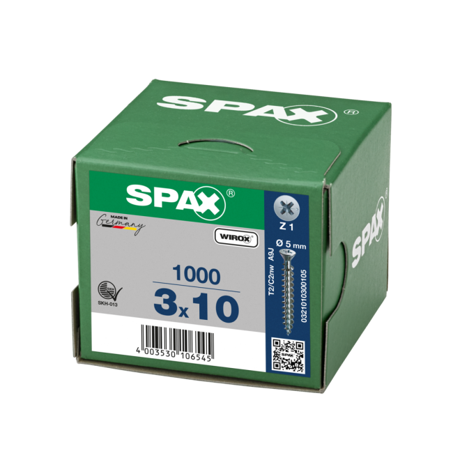 SPAX Universalschrauben Senkkopf, Kreuzschlitz VG mit kleinem Kopf Ø 5,0mm 3x10 WIROX® - 5.000 Stück