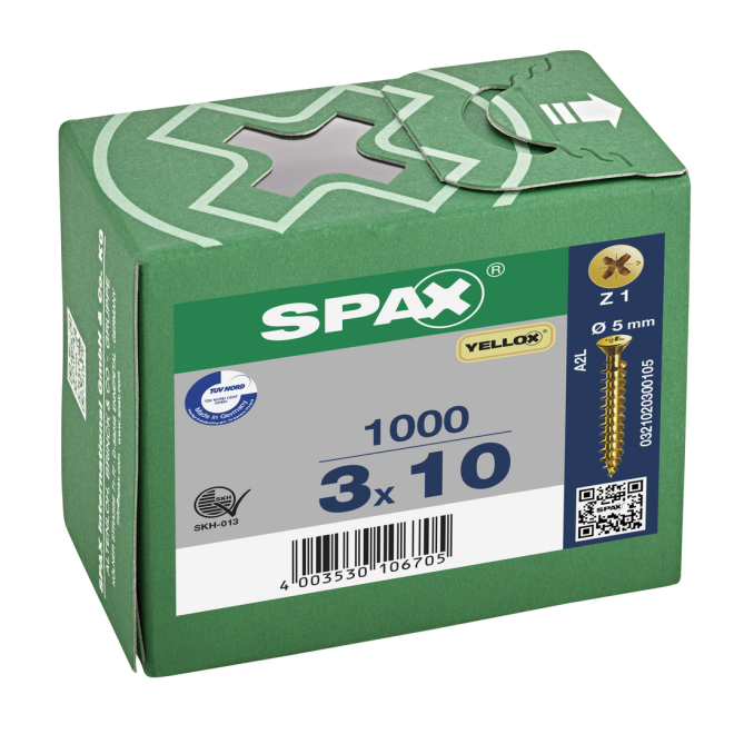 Spax Senkkopf Kreuzschlitz Z mit kleinem Kopf (Ø 5mm) VG YELLOX® - 3,0 x 10 - 5.000 Stück
