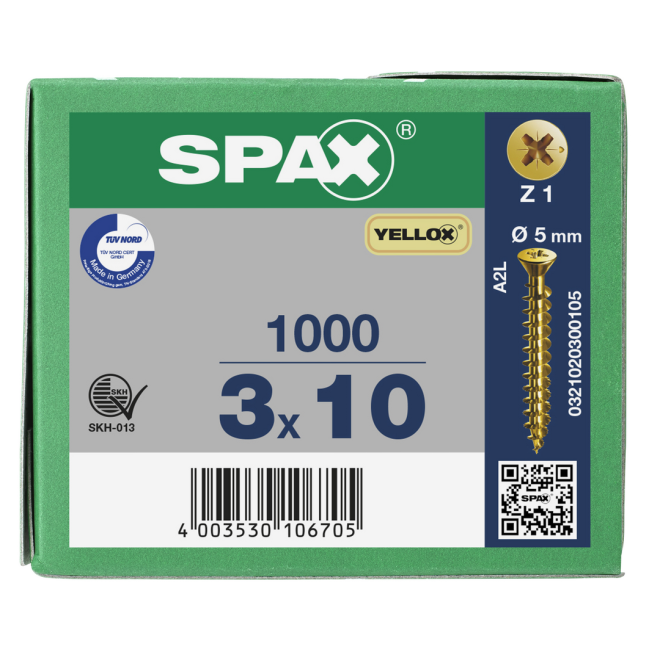 Spax Senkkopf Kreuzschlitz Z mit kleinem Kopf (Ø 5mm) VG YELLOX® - 3,0 x 10 - 5.000 Stück