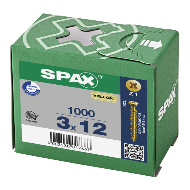 Spax Senkkopf Kreuzschlitz Z mit kleinem Kopf (Ø 5mm) VG YELLOX® - 3,0 x 12 - 1.000 Stück