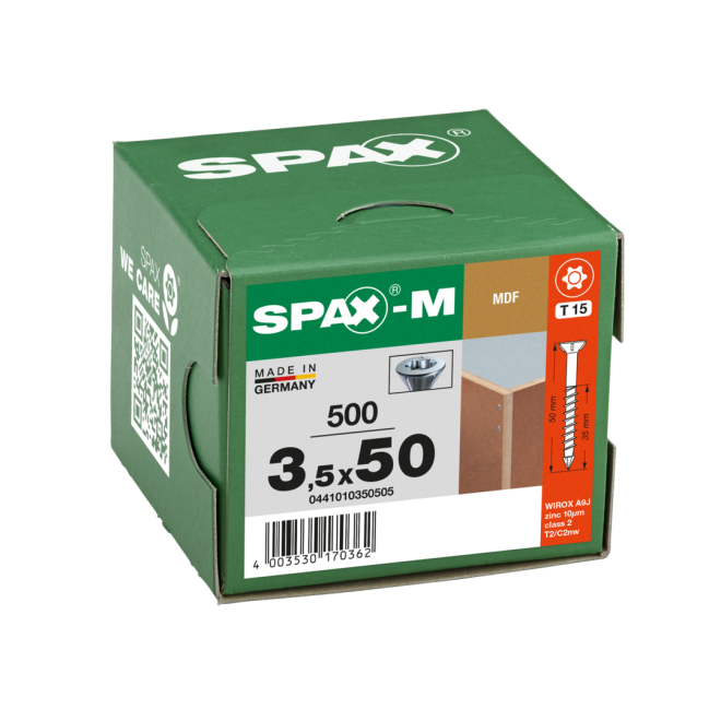 SPAX-M Senkkopf T-STAR plus mit kl. Fräskopf 75° & CUT- Spitze; WIROX®; Torx 15; 3,5x50 -500 Stück