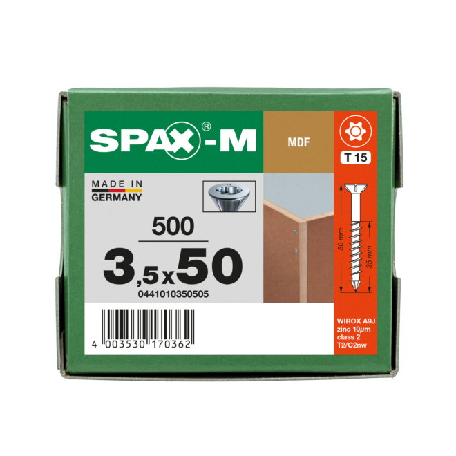 SPAX-M Senkkopf T-STAR plus mit kl. Fräskopf 75° & CUT- Spitze; WIROX®; Torx 15; 3,5x50 -500 Stück