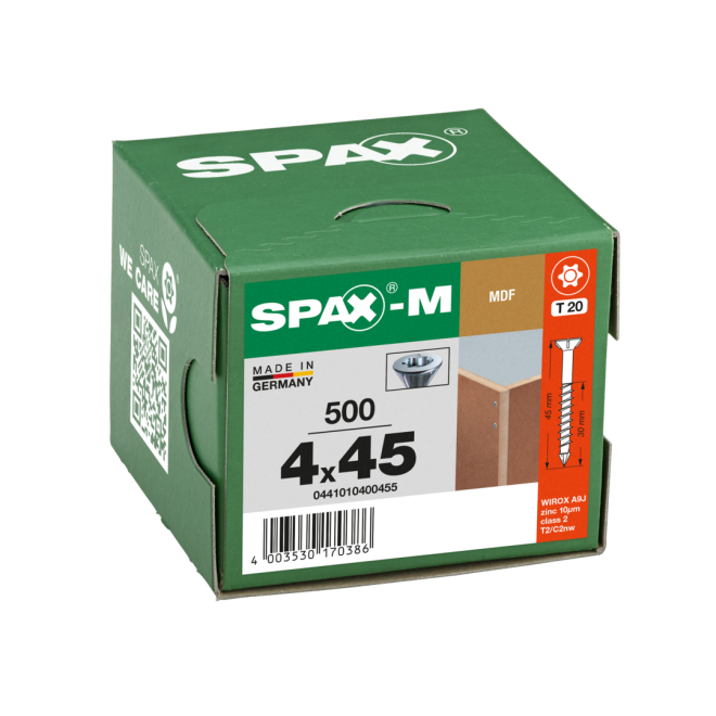 SPAX-M Senkkopf T-STAR plus mit kl. Fräskopf 75° & CUT- Spitze; WIROX®; Torx 20; 4,0x45 -500 Stück