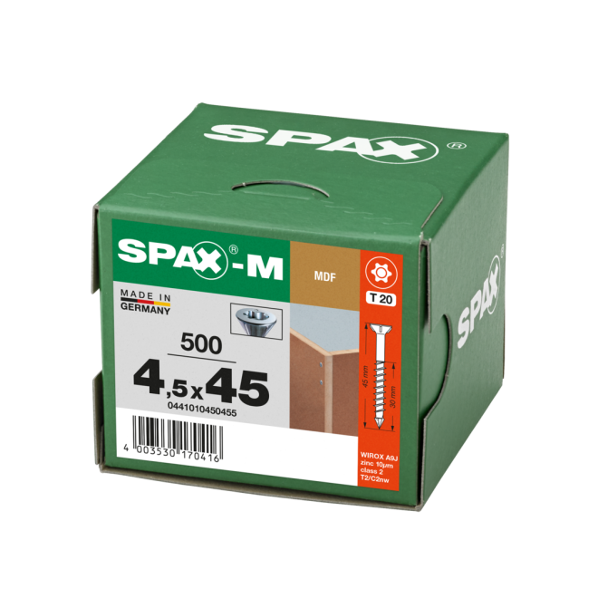 SPAX-M Senkkopf T-STAR plus mit kl. Fräskopf 75° & CUT- Spitze; WIROX®; Torx 20; 4,5x45 -500 Stück