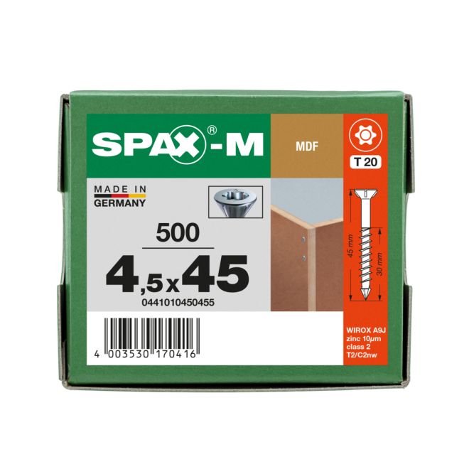 SPAX-M Senkkopf T-STAR plus mit kl. Fräskopf 75° & CUT- Spitze; WIROX®; Torx 20; 4,5x45 -500 Stück