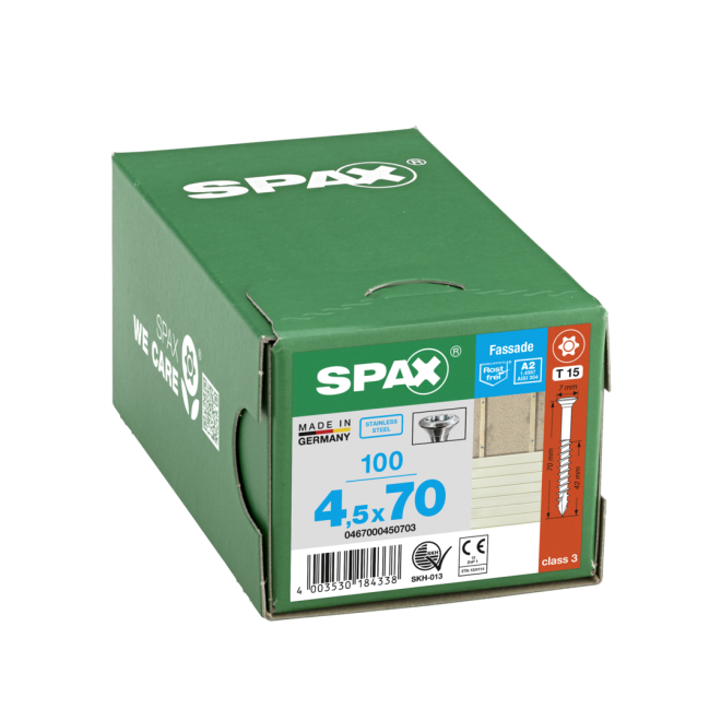 SPAX T-STAR plus Linsensenkkopf mit sehr kleinem Kopf (Ø7,0mm) und CUT- Spitze Edelstahl A2 Torx 15; 4,5x70 - 500 Stück