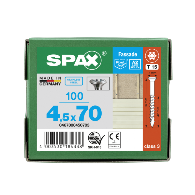 SPAX T-STAR plus Linsensenkkopf mit sehr kleinem Kopf (Ø7,0mm) und CUT- Spitze Edelstahl A2 Torx 15; 4,5x70 - 500 Stück