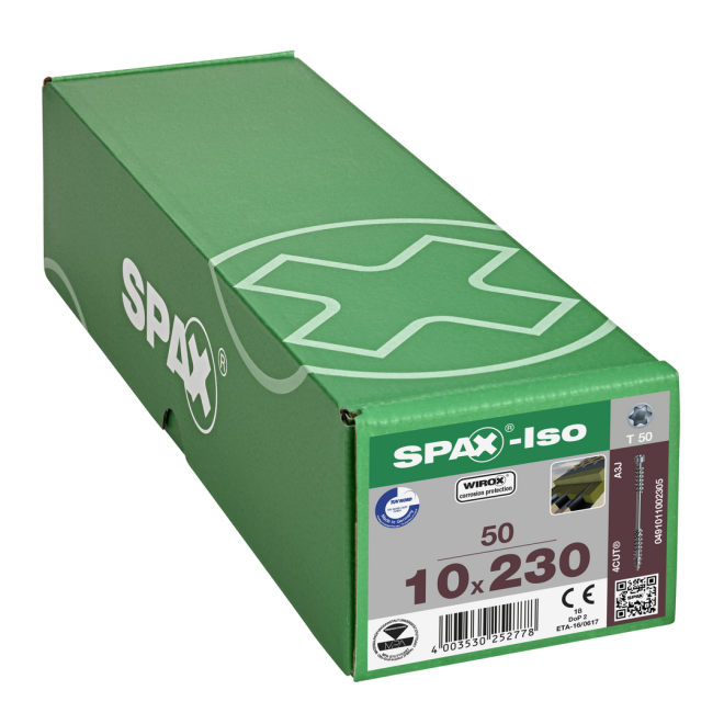 SPAX - ISO mit Zylinderkopf, Fixiergewinde,T-STAR plus, WIROX®; 10,0x230 mm - 50 Stück