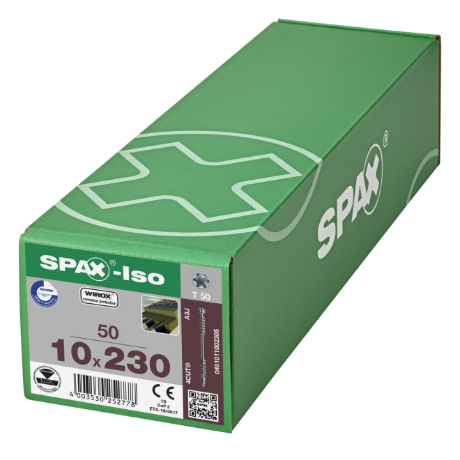 SPAX - ISO mit Zylinderkopf, Fixiergewinde,T-STAR plus, WIROX®; 10,0x230 mm - 50 Stück